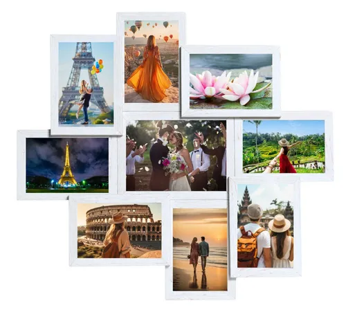 Victor (Zenith) Bilderrahmen Collage - Shabby Weiß - Bilderrahmen Collage für 8 Fotos im Format 10x15 cm und 1 Foto 13x18 cm, aus hochwertigem MDF-Holz und bruchsicherem Acrylglas, einfach aufzuhängen und ideal für kreative Wandgestaltungen.