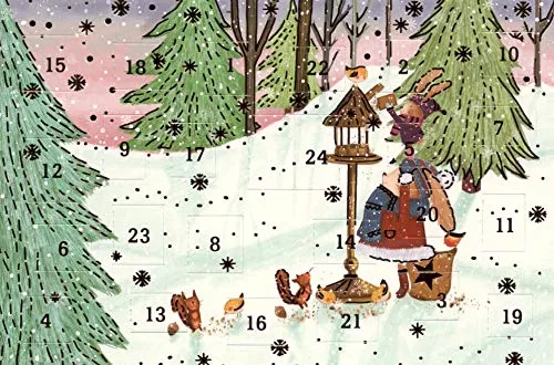Hochwertige Adventskalenderkarte mit niedlichen Tieren 5 Stück Winterwald