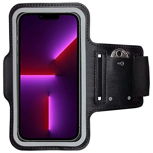 CoverKingz Sportarmband für iPhone 15 Plus/15 Pro Max/14 Plus/14 Pro Max/13 Pro Max - Armtasche mit Schlüsselfach Oberarm Halterung - Sport Laufarmband Handy Armband Schwarz