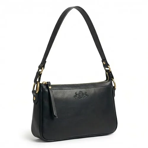 SID & VAIN Schultertasche NIBY aus echtem Leder – Handgefertigte Damentasche in Schwarz