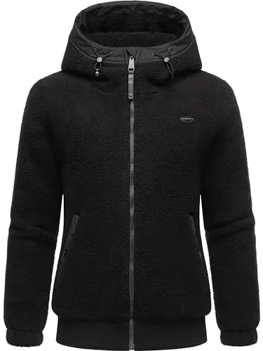 Ragwear Damen Fleecejacke kurze Teddyfleece-Jacke warm mit Kapuze Cousy Short Black24 Gr. 3XL