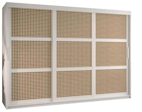 MEBLE KRYSPOL PLECIONKA WIEDEŃSKA Dreitüriger Schrank mit Schiebetüren, Stangen und Regalen - Aufbewahrungsschrank für Wohnzimmer - 200x250x62cm - Weiß, Weiß, Silber