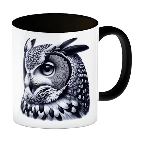 Schwarze Eule Kaffeebecher in schwarz