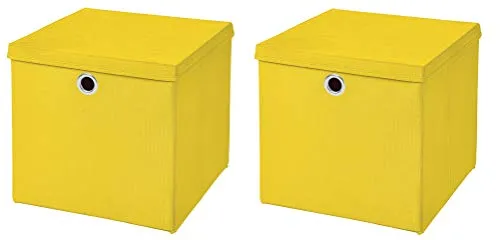 CM3 2 Stück Gelb Faltbox 33 x 33 x 33 cm Aufbewahrungsbox faltbar mit Deckel
