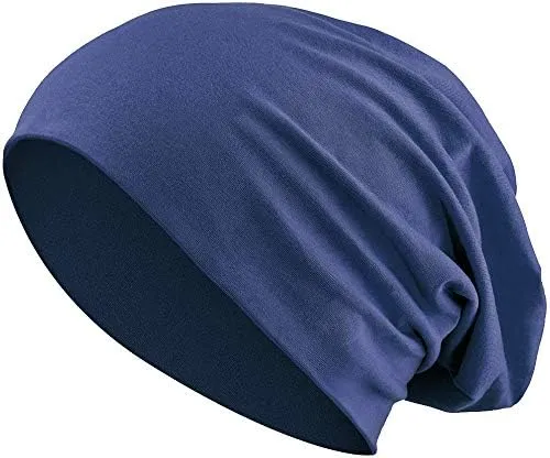 Jersey Baumwolle elastisches Long Slouch Beanie Unisex Mütze Heather in 35 (3) (Dark Blue)