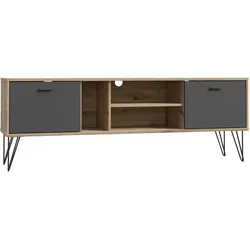 Lowboard in Schwarz/Eiche Artisan - Praktisches TV-Element - TV-Halterungen: Attraktives Lowboard mit Kabelöffnungen und ausreichend Platz für Fernseher und Geräte, ideal für jeden Wohnbereich.