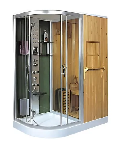 Wellness-Sauna mit Dusche 170x110 cm - Trockensauna für Innen- und Außenbereich, elektrisch beheizt, aus hochwertigem Holz. Genießen Sie entspannende Momente in Ihrer eigenen Wellness-Oase.