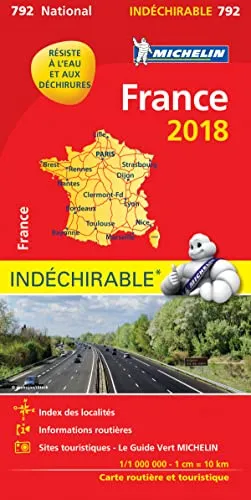 Michelin Frankreich 2018 (widerstandsfähig): Straßen- und Tourismuskarte 1:1.000.000 (MICHELIN Nationalkarten, Band 792)