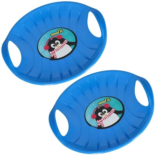 KOTARBAU® 2er Set Rutschteller - ø 60 cm - Popo Rutscher - mit Griffen - Schlitten für Kinder & Erwachsene - Bob Schlitten - Kinderschlitten - Kunststoff - Blau