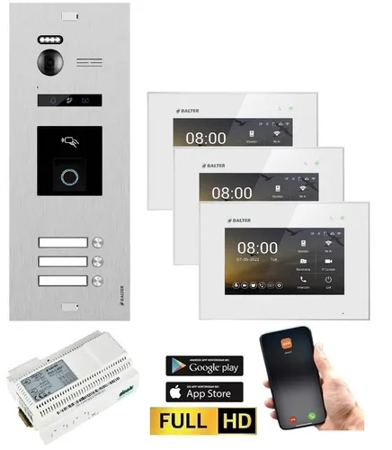 BALTER EVO HD RFID/FINGERPRINT Video Türsprechanlage Silb 3FAM 3xWiFi Monitor WS
