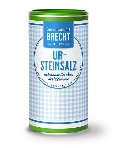Brecht Ur-Steinsalz Nachfülldose 600g - Naturbelassenes Salz, ideal zum Würzen und Salzen aller Speisen für den perfekten Geschmack.