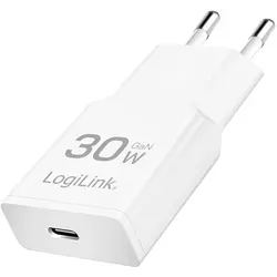 LogiLink USB-C Steckdosenadapter, 30 W, GaN, Power Delivery, Weiß
