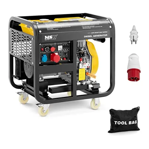 MSW Stromerzeuger Notstromaggregat Diesel 8500 W - 30L - mobil - Stromaggregate - 8500 W Diesel-Notstromaggregat mit 30L Tank für bis zu 11.3 h Laufzeit. Ideal für Notfälle, Baustellen und unterwegs, mit AVR-Spannungsregler und robustem Schutz.