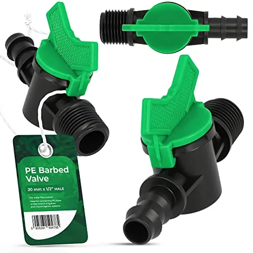 PE Absperrhahn Kugelhahn PE-Rohr 20x1/2'' AG Gartenbewässerung Tropfleitung Bewässerungssystem Anschlussstück Schlauchverbindung Garten Mikrobewässerung Wasser Perlschlauch Schläuche Verbinder