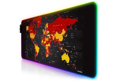Titanwolf Gaming Mauspad RGB Mousepad 800 x 300 x 3 mm, LED Multi Color XL Tischunterlage, rutschfest, abwaschbar, Geschwindigkeit & Präzision, Weltkarte rot
