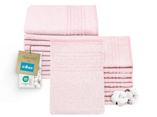 ZOLLNER 20er Set Waschlappen - hautfreundliche und saugstarke Waschhandschuhe in rosa - Mischgewebe - 16x22 cm - waschbar bis 95°C - Oeko Tex® Zertifiziert