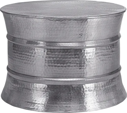 WOMO-DESIGN Couchtisch rund Ø 62x33 cm, Silber, Unikat - Beistelltisch fürs Wohnzimmer, handgefertigt aus Aluminium im Hammerschlag Design – jedes Stück ist ein einzigartiges Unikat mit authentischem, exotischem Flair.