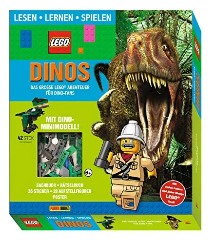 LEGO®: Dinos Das große LEGO® Abenteuer für Dino-Fans (Lesen, Lernen, Spielen): Geschenkbox mit Sachbuch, Rätselbuch, 1 Poster, 1 Stickerbogen, 20 ... Pappe und LEGO® Dino-Minimodell (42 Elemente)
