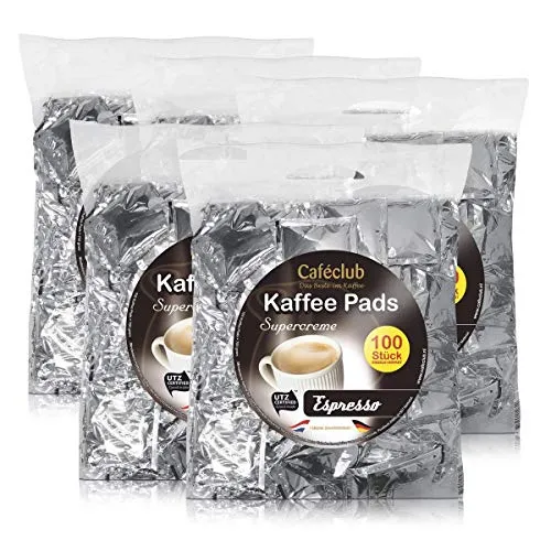 5x Cafeclub Espresso Kaffeepads Megabeutel je 100 stk. dunkle Röstung einzeln verpackt