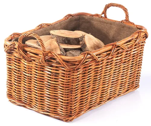 Kobolo Kaminholzkorb Holzkorb Rattan lacak mit abnehmbarem Leinenstoff