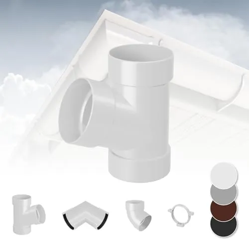 RAINWAY S Regenrinnen System (Rohrabzweig 67° weiß) - PVC-U Kunststoff in 4 Farben, für Dachflächen < 100m² empfohlen, Abzweig Rohrbogen Zubehör