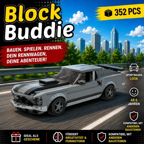 BlockBuddie™ Ford Mustang Sport MOC Auto Rennwagen Klemmbausteine