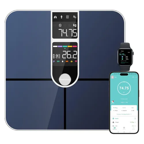 Healthkeep Bluetooth Personenwaage 16 Werte | Herzfrequenz, App, - 180 kg, Silbe