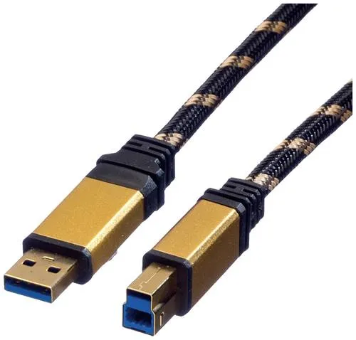 Roline USB-Kabel USB 3.2 Gen1 USB-A Stecker, USB-B Stecker 3.00m Schwarz, Gold doppelt geschirmt, vergoldete Steckkontakte