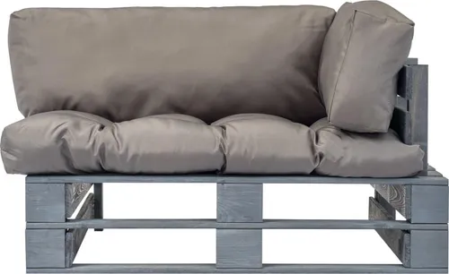 vidaXL Outdoor-Sofa Paletten mit Kissen in Grau - Gartensofa aus witterungsbeständigem Kiefernholz, ideal für Innen- und Außenbereich. Mit dick gepolsterten Kissen für höchsten Komfort und rustikalen Charme.