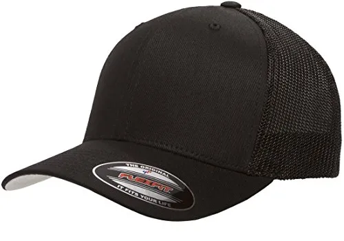 Flexfit Unisex Mesh Trucker Mütze, Schwarz,S/M