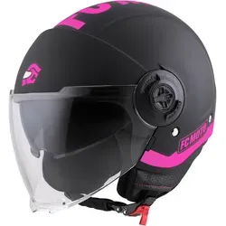 FC-Moto Ralgo Jethelm, schwarz-pink, Größe S - Stilvoller Jethelm für Männer mit robuster Schale aus HIRP-Material. Ideal für den urbanen Einsatz, bietet er Sicherheit und Komfort. ECE 22.06 geprüft, mit praktischem Ratschenverschluss.