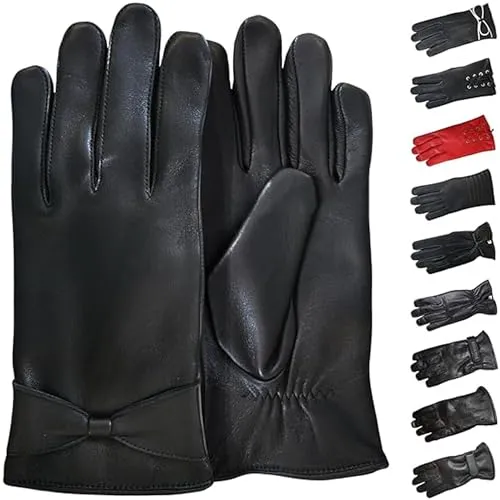 German Wear Damen Lederhandschuhe Lammnappa Handschuhe echtleder winter Handschuhe Gl-19 Schwarz - L=8 Handumfang 22cm