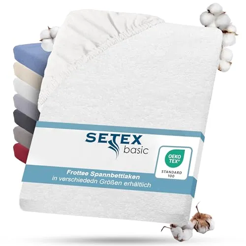 Setex - Frottier Bettlaken mit Gummizug kuschelig weich - Frottier Spannbettlaken aus 80% Baumwolle, 20% Polyester mit rundum Spanngummi - Bettwäsche ganzjährig - Betttuch 90x200 cm weiß