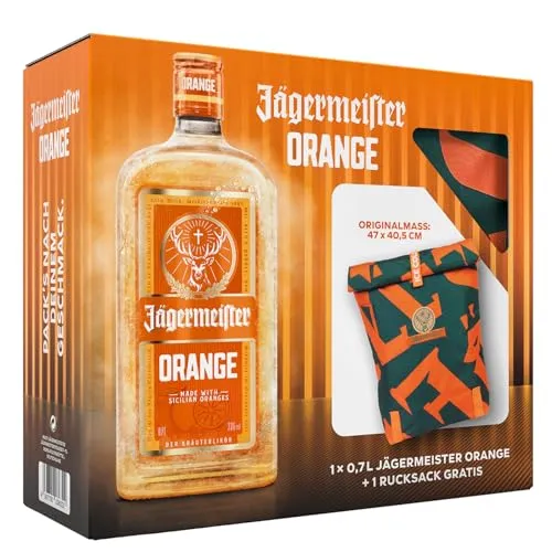 Jägermeister ORANGE Geschenkset – 0,7l Kräuterlikör & isolierter Rucksack