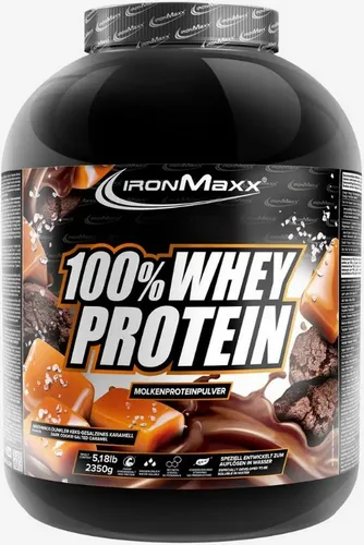 IronMaxx 100% Whey Protein Pulver 2350g - Dark Cookie Salted Caramel - Hochwertiges Eiweißpulver mit cremigem Geschmack, ideal für Fitness und Diät. Enthält essentielle Aminosäuren für optimale Regeneration und ist zuckerarm.