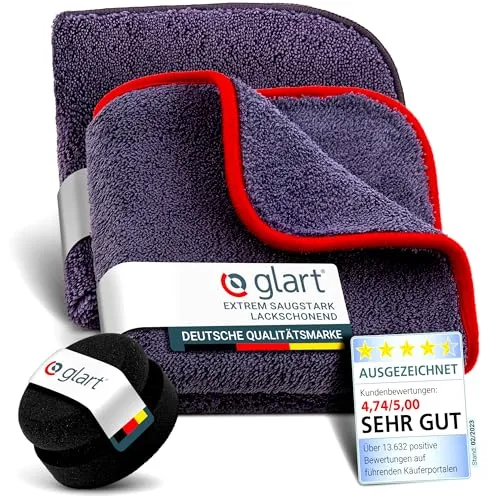 Glart 44TPP6 Premium Waschset Lackpflege 3-teilig: Mikrofasertuch Poliertuch 40 x 40 cm, Autopflege Polierpuk Polierschwamm, Trockentuch 40 x 40 cm, anthrazit/schwarz für Autopolitur