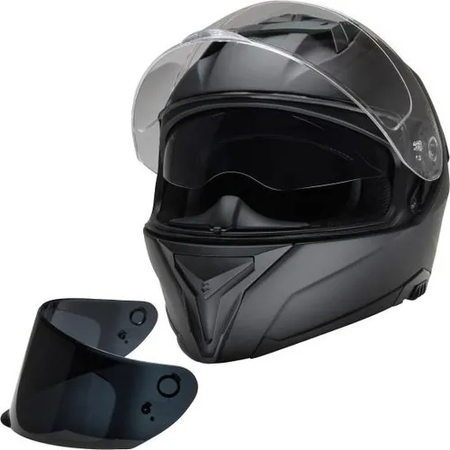 CMX Blacky M Integralhelm schwarz matt mit klarem und getöntem Visier - Motorradhelm in schwarz matt, ECE-geprüft, mit kratzfestem Polycarbonat-Visier und wechselbarem Innenfutter für höchsten Komfort. Ideal für Sicherheit und Stil auf der Straße.