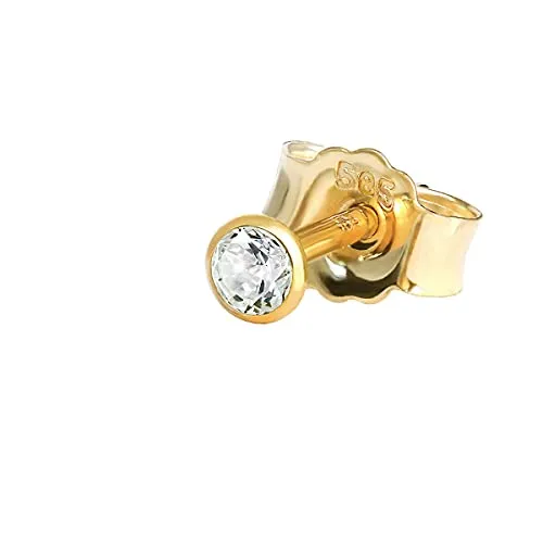 NKlaus Einzel Ohrstecker 2,0mm Gelbgold 585 mit Zirkonia - Ohrringe für Herren | Zeitloses Design mit funkelndem Zirkonia, ideal für jeden Anlass und hohen Tragekomfort den ganzen Tag über.