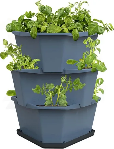 Gusta Garden Hochbeet PAUL POTATO Starter (effizienter Kartoffelanbau inkl. Schädlingsschutz), Kartoffelturm mit 3 Etagen und Untersetzer, blau