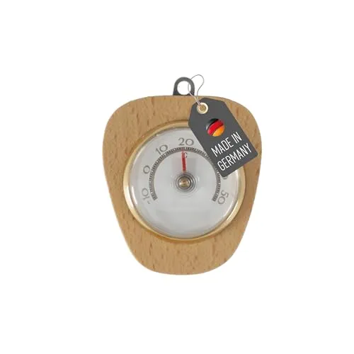 Lantelme Holzthermometer Temperaturanzeige -10°C bis 50°C Analog | 7,5cm x 6,7cm für Innen Zimmer | Nussholz Bimetall Holz Thermometer mit Metallöse zum Aufhängen | Zimmerthermometer (Hell)