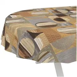 ANRO Tischdecke Wachstuch abwaschbar Holz Patchwork Tischwäsche (Einzelstück 1-tlg), wasserabweisend pflegeleicht Vintage Braun Oval 180x140cm braun Oval | 140 cm x 180 cm