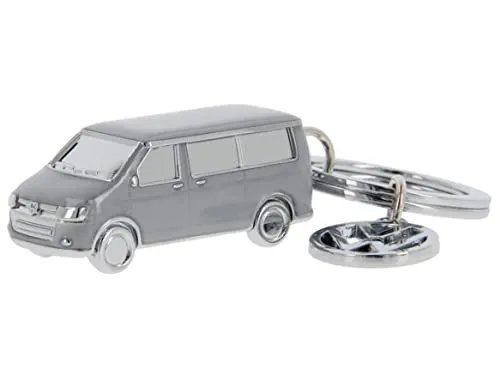 BRISA VW Collection - Volkswagen 3D Metall-Schlüssel-Anhänger-Ring-Schlüsselbund-Accessoire im T5/T6 Bulli Bus Design (Classic Bus/Grau)
