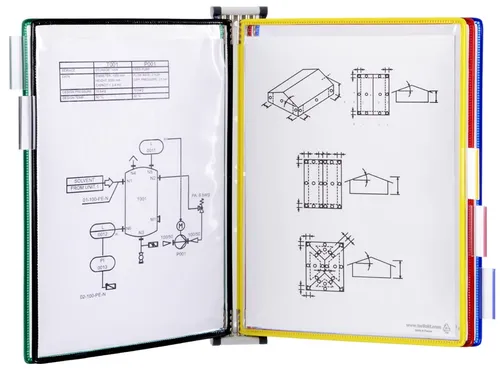 Tarifold Sichttafelsystem 414159 Wand - Praktischer Wandhalter mit 5 A4 Sichttafeln - Sichtwender mit 5 reflexionsfreien PVC-Sichttafeln, ideal für Lager und Produktion. Farbige Rahmen mit Reitern ermöglichen einfache Organisation und Beschriftung.