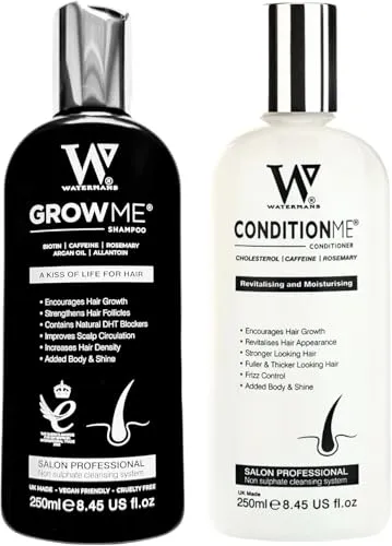 Haarwuchs Shampoo, Haarwuchs-Conditioner Watermans, Biotin, Arganöl, Allantoin, Rosmarin, Niacinamid B3, Lupinenprotein mit vielen anderen Vitaminen für das Haarwachstum.