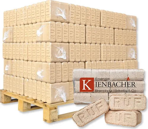RUF Briketts Hartholzbriketts aus Buche und/oder Eiche | 60 x 10 kg Holzbrikett auf Palette | Energie Kienbacher® 600 kg