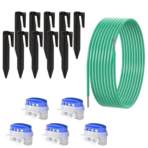 ECENCE 3m Begrenzungskabel + 10x Erdspieße 5X Kabelverbinder, Zubehör-& Reparatur-Set Installationsset für Mähroboter Universal für alle Rasenroboter Modelle