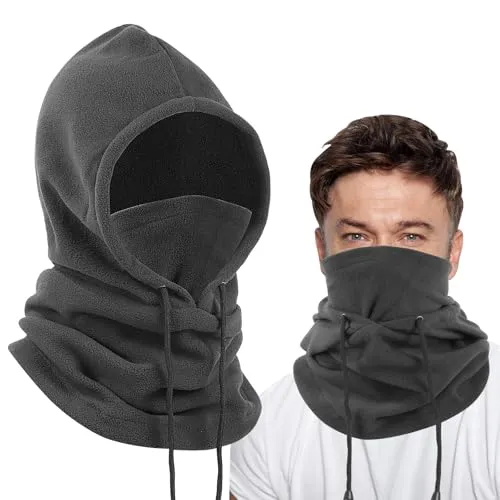 Risipu Fleece Balaclava Wintermütze Thermo Gesichtsmaske für Männer & Frauen Snood Hood Hut Halswärmer Windproof Ski Mask (DE/NL/SE/PL, Alphanumerisch, Einheitsgröße, Grau)