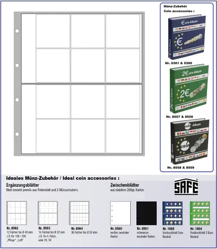1-SAFE-8562-Münzhüllen-Designo-Münzblätter-12-Fächer-bis-40-mm