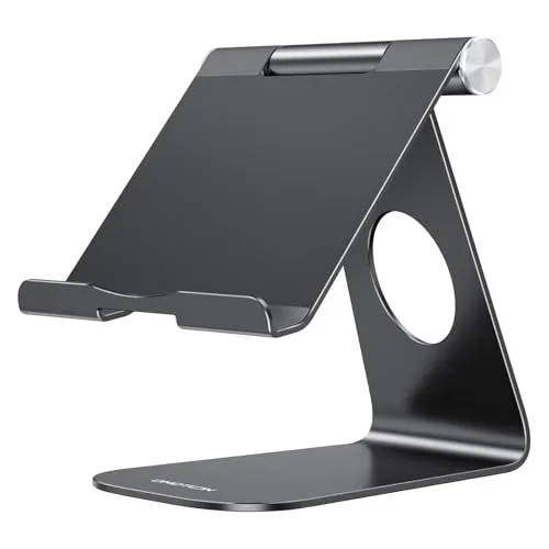 OMOTON Verstellbarer Tablet Ständer, Aluminium Tablet Halterung Tisch | Tablet Halter, kompatibel mit iPad Pro 10.5, 11, 12.9, iPad Air Mini 2 3 4 und Tablets bis zu 12.9 Zoll, Schwarz