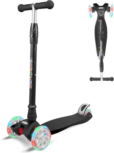 KORIMEFA Kinder Roller Dreiradscooter mit LED-Rädern – Schwarz
